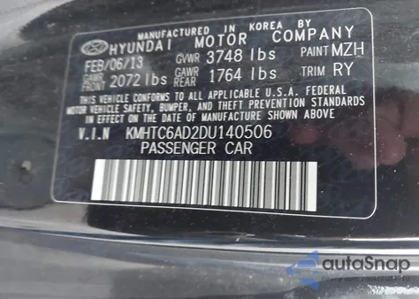 2013 Hyundai Veloster Base W/Gray from USA, damaged, VIN KMHTC6AD2DU140506